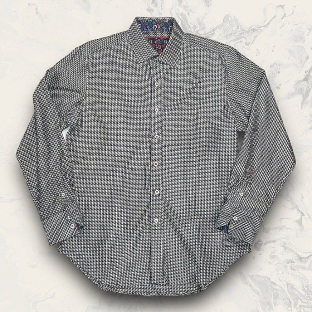 Robert Graham Black White Long Sleeve Flip Cuff Button Up Dress Shirt Medium